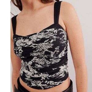 Free People Two Tone Toile Print Top